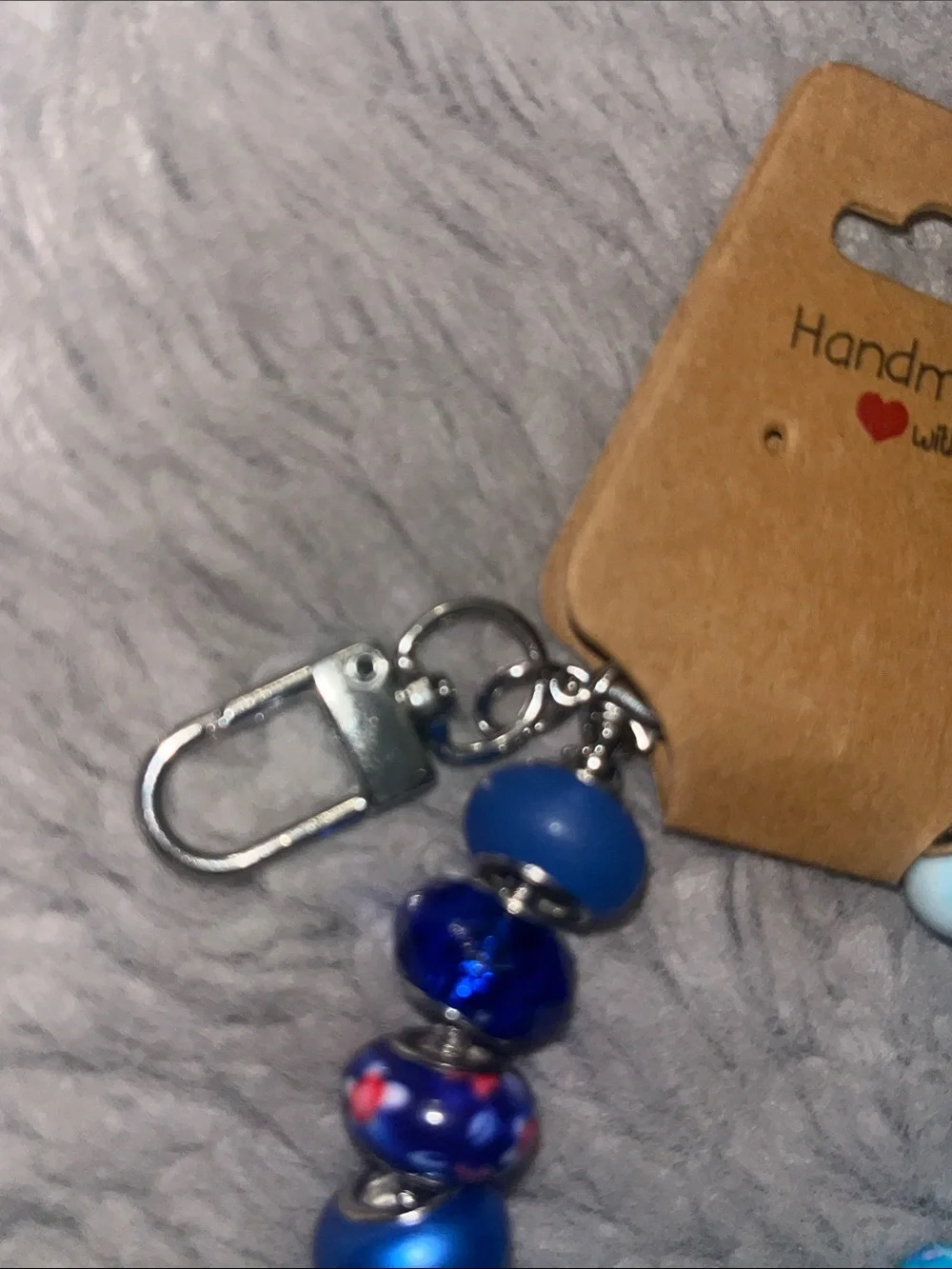 Handmade Blue Bead Keychain Key Holder Bracelet -purse jewelry gift ready 4